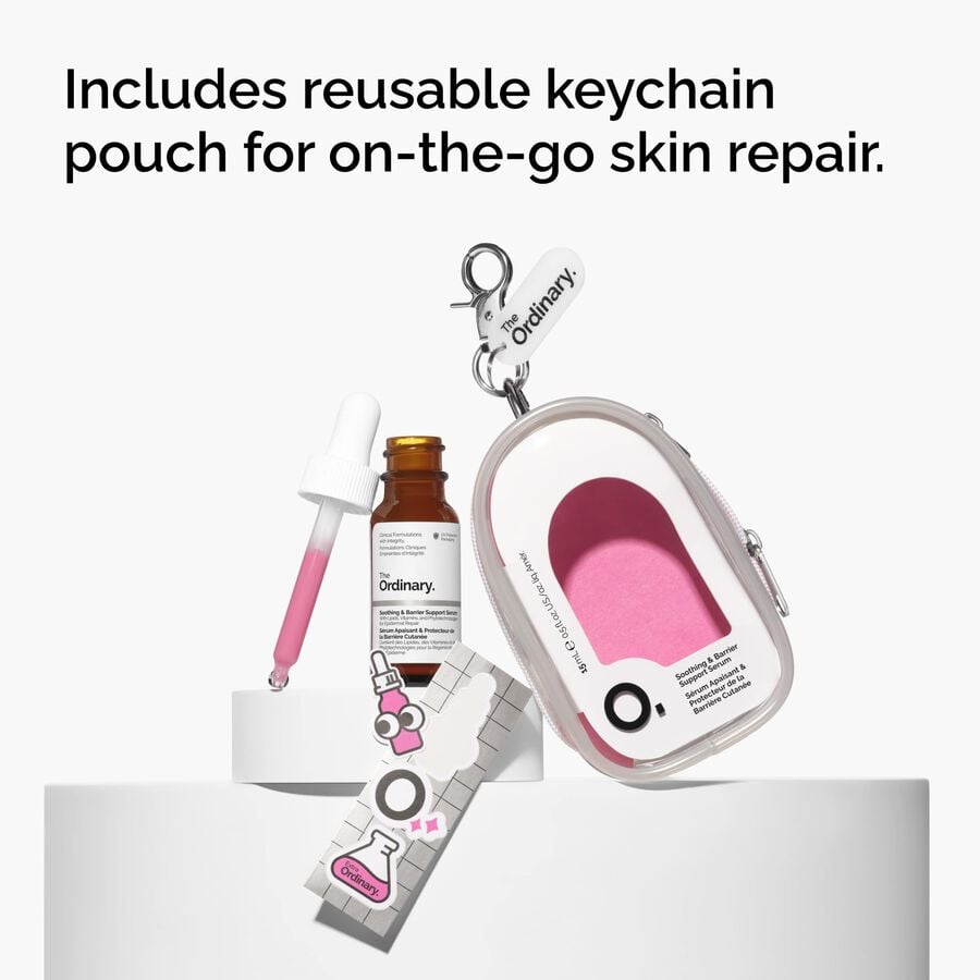 A mini Soothing & Barrier Support Serum with a reuseable keychain for on-the-go skin repair